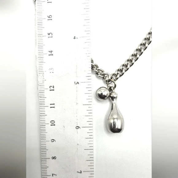 🆓️FREE ADD ON TO BUNDLE Bowling Ball Pin Necklace Steel Alloy Silver Tone - Picture 3 of 3